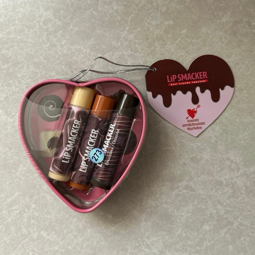 New Lip Smacker Trio in Heart Gift Box Coconut Caramel Chocolate Flavors